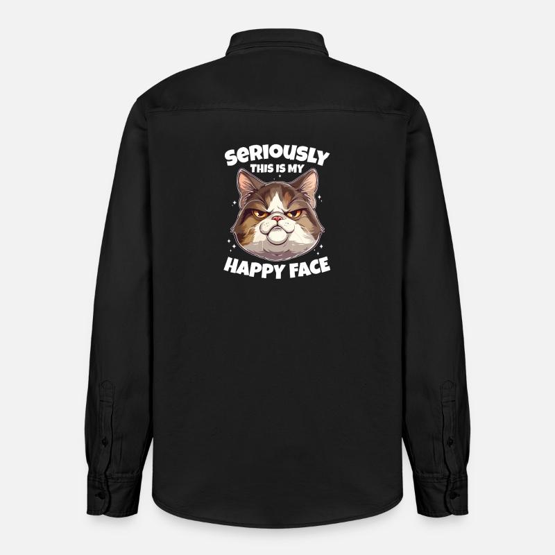 Drôle de chat visage heureux - Chemise unisexe coupe décontractée bio Stanley/Stella - noir délavé