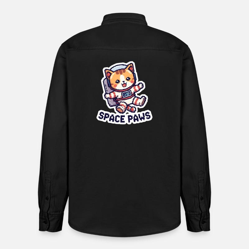 Space Paws – Pixel Cat in Space - Relaxed Fit Unisex Organic Hemd von Stanley/Stella - washed Black