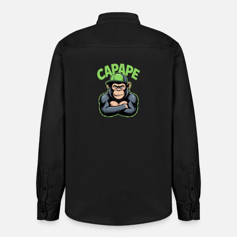 CAPAPE Cool Monkey avec casquette Style urbain - Chemise unisexe coupe décontractée bio Stanley/Stella - noir délavé
