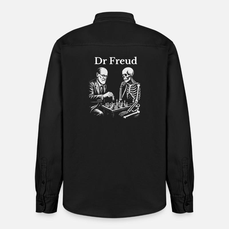 Duel d’échecs Freud avec squelette - Chemise unisexe coupe décontractée bio Stanley/Stella - noir délavé