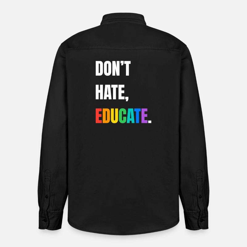 Dont Hate Educate Regenbogen Schrift - Relaxed Fit Unisex Organic Hemd von Stanley/Stella - washed Black