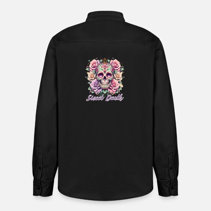 Fleurs Crâne Beauté Floraison - Chemise unisexe coupe décontractée bio Stanley/Stella - noir délavé