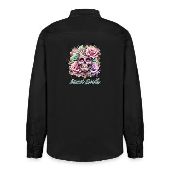 Blumen Schädel Schönheit Blühen - Relaxed Fit Unisex Organic Hemd von Stanley/Stella - washed Black - Hinten - AI Model Male 178 light (178cm)