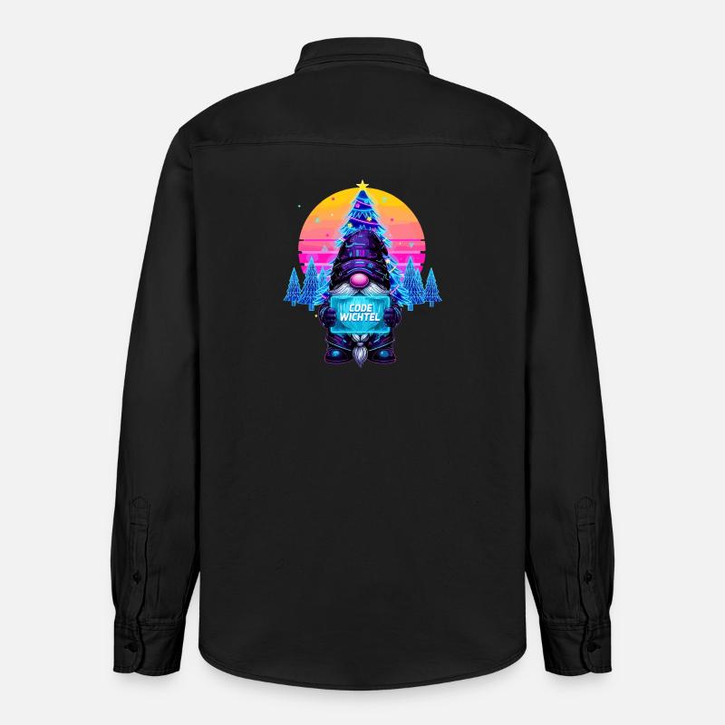 Cyberpunk Code Wichtel - Synthwave Xmas Nerd - Relaxed Fit Unisex Organic Hemd von Stanley/Stella - washed Black