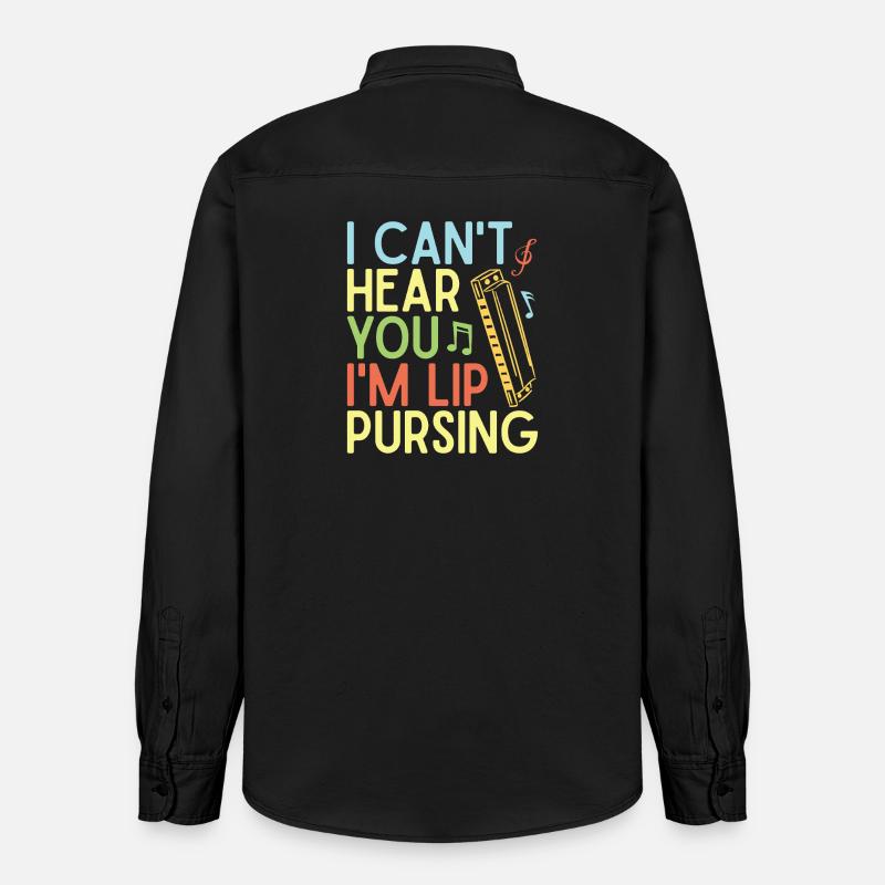 Funny Harmonica Player Lip Pursing Harmonica - Relaxed Fit Unisex Organic Hemd von Stanley/Stella - washed Black