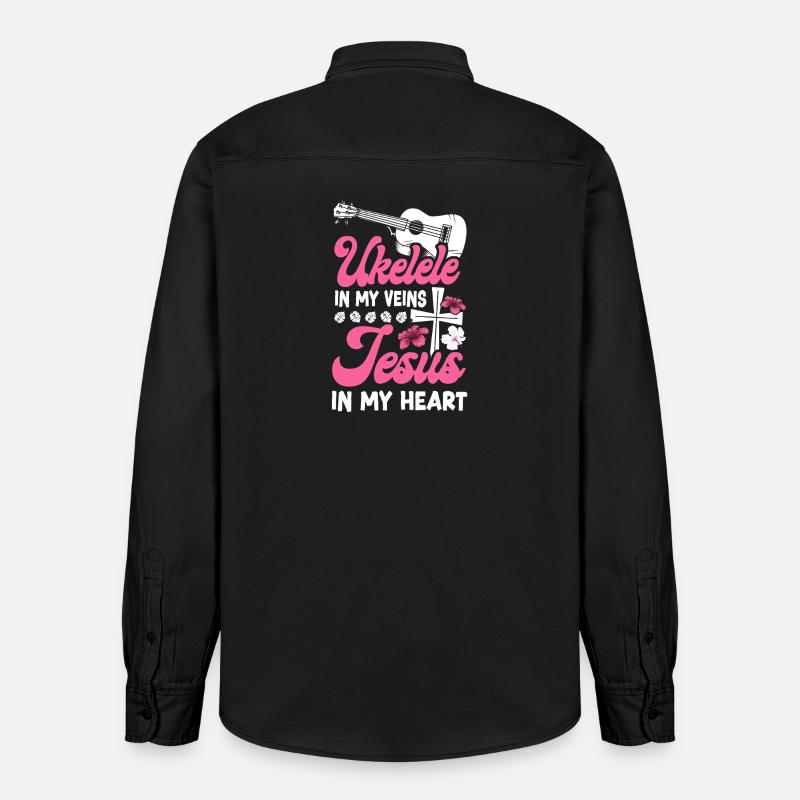 Ukulélé hawaïen Uke Jésus Foi - Chemise unisexe coupe décontractée bio Stanley/Stella - noir délavé