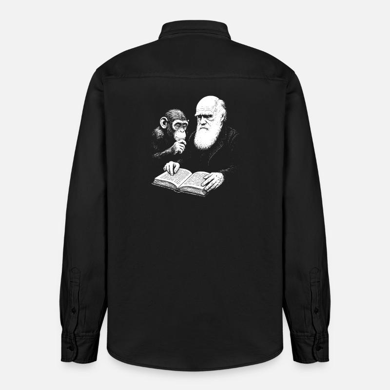 Charles Darwin étudie avec Monkey - Chemise unisexe coupe décontractée bio Stanley/Stella - noir délavé