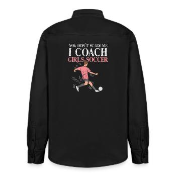 I Coach Girls Soccer Funny Quote Design - Relaxed Fit Unisex Organic Hemd von Stanley/Stella - washed Black - Hinten - AI Model Male 178 light (178cm)