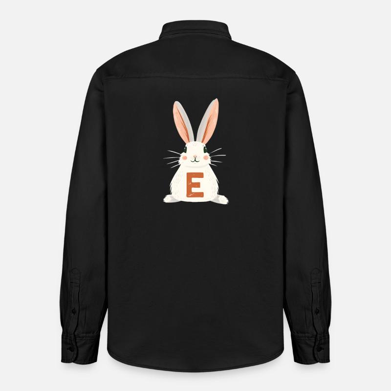 Lettre E - Lapin - Personnalisable - Chemise unisexe coupe décontractée bio Stanley/Stella - noir délavé