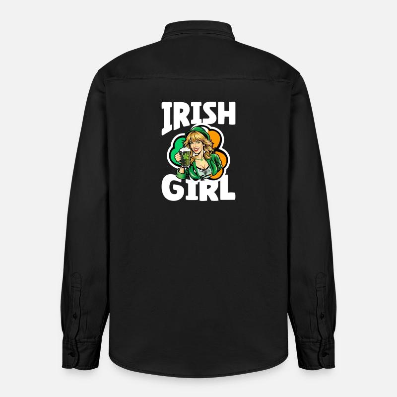 Fille irlandaise avec trèfle vert - Chemise unisexe coupe décontractée bio Stanley/Stella - noir délavé