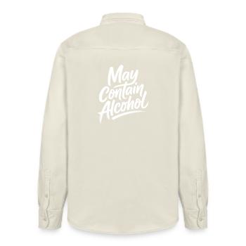 May Contain Alcohol Alkohol Mallorca Saufen JGA - Relaxed Fit Unisex Organic Hemd von Stanley/Stella - Natur - Hinten - AI Model Male 178 light (178cm)