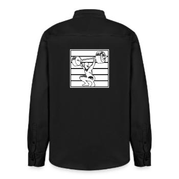 Powerlifting Bodybuilder Weightlifter Gym - Relaxed Fit Unisex Organic Hemd von Stanley/Stella - washed Black - Hinten - AI Model Male 178 light (178cm)