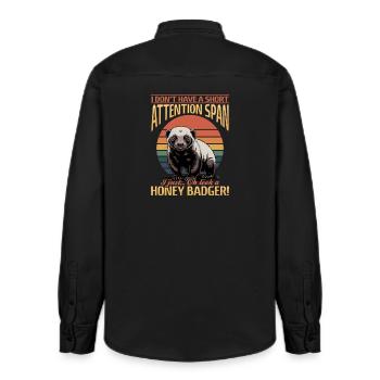 Funny Honey Badger - Relaxed Fit Unisex Organic Hemd von Stanley/Stella - washed Black - Hinten - AI Model Male 178 light (178cm)