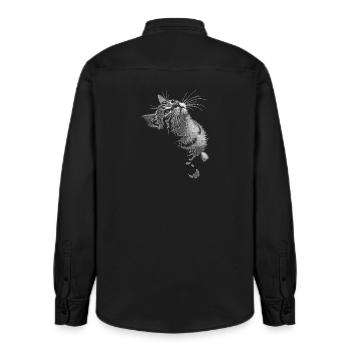 Regard de chat ronronnant en niveaux de gris - Chemise unisexe coupe décontractée bio Stanley/Stella - noir délavé - Dos - AI Model Male 178 light (178cm)