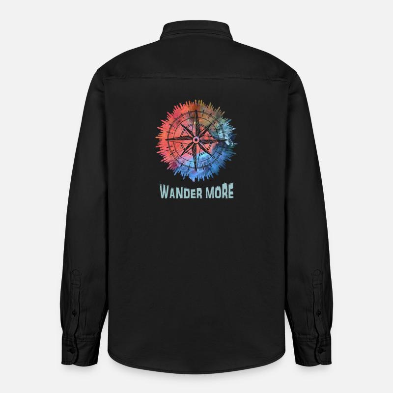 Wander More Compass Batik - Relaxed Fit Unisex Organic Hemd von Stanley/Stella - washed Black