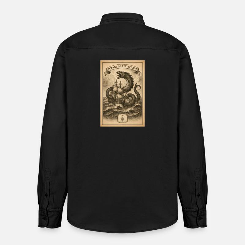 Warnung vor Leviathanen | Nautik Seemonster - Relaxed Fit Unisex Organic Hemd von Stanley/Stella - washed Black