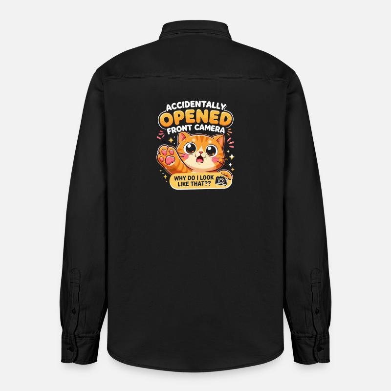 Chat caméra frontale ouvert accidentellement - Chemise unisexe coupe décontractée bio Stanley/Stella - noir délavé