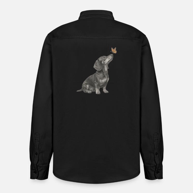 Illustration de teckel avec chien papillon - Chemise unisexe coupe décontractée bio Stanley/Stella - noir délavé