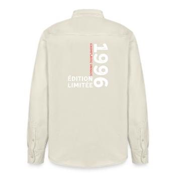 1996 vintage typographic style - Relaxed Fit Unisex Organic Shirt by Stanley/Stella - soft Ecru - Back - AI Model Male 178 light (178cm)