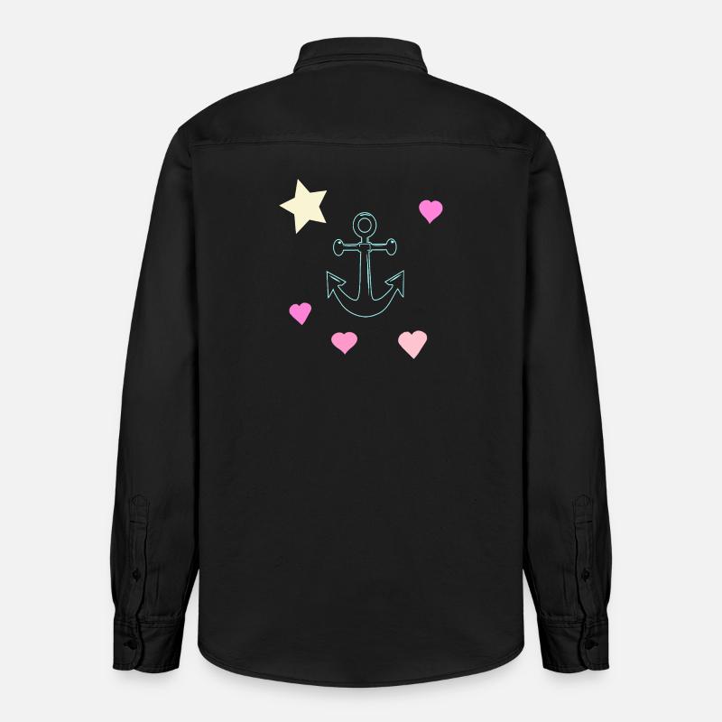 Pastello Anchor Doodle con Cuori e Stella - Camicia da lavoro Unisex Stanley/Stella - washed black