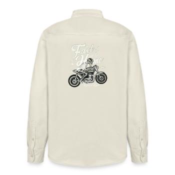 Go Fast Or Go Home - Relaxed Fit Unisex Organic Shirt by Stanley/Stella - soft Ecru - Back - AI Model Male 178 light (178cm)