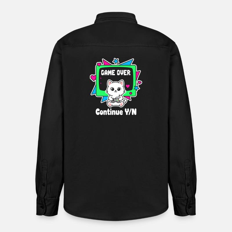 Retro Cats Controller Game Over - Relaxed Fit Unisex Organic Shirt by Stanley/Stella - washed black