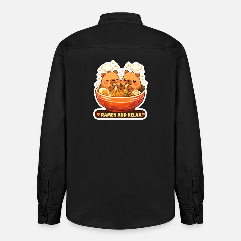 Capybara Ramen & Relax Sticker - Relaxed Fit Unisex Organic Hemd von Stanley/Stella - washed Black