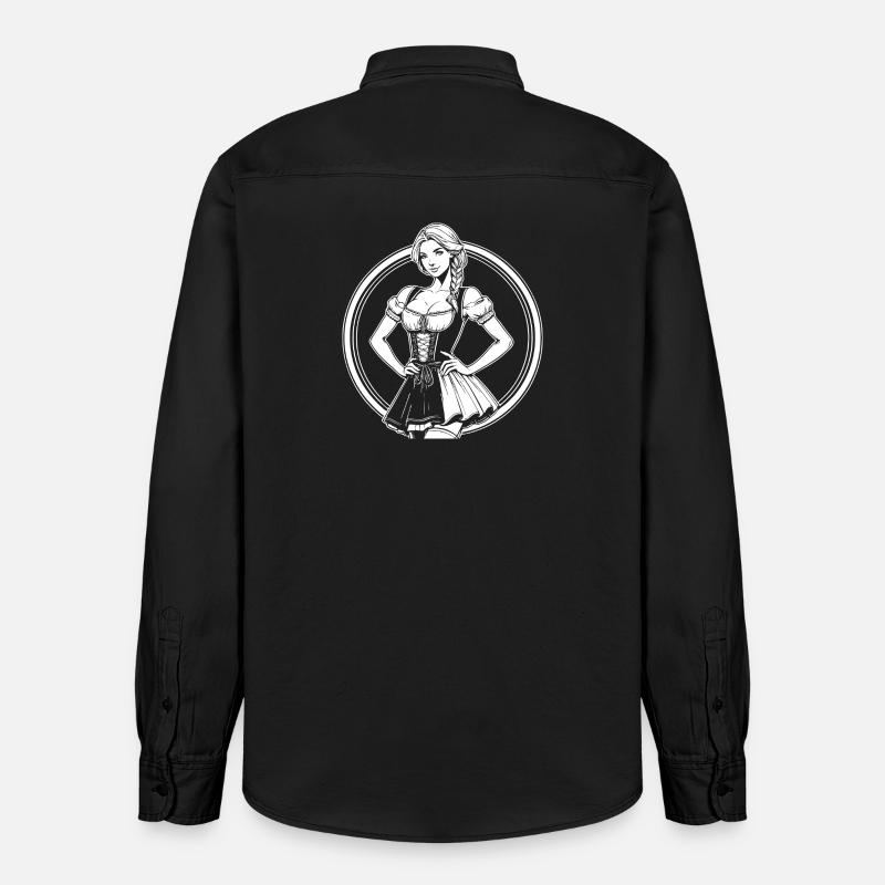 Cooles Dirndl Comic Design - Relaxed Fit Unisex Organic Hemd von Stanley/Stella - washed Black