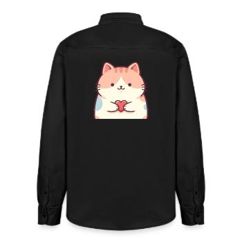 Cuddly Kitten Heart Cartoon Cat - Relaxed Fit Unisex Organic Shirt by Stanley/Stella - washed black - Back - AI Model Male 178 light (178cm)