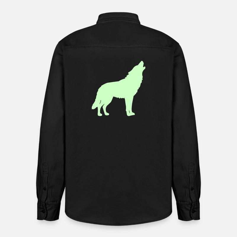 Silhouette de loup vert néon - Chemise unisexe coupe décontractée bio Stanley/Stella - noir délavé