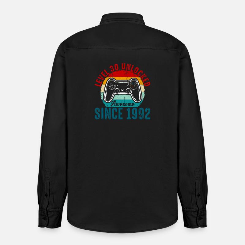 Level 30 Unlocked Retro Controller Tee - Relaxed Fit Unisex Organic Shirt by Stanley/Stella - washed black