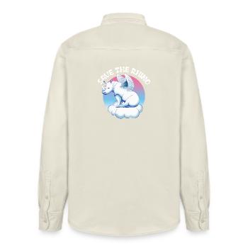 Die Nashörner retten| Nashorn - Relaxed Fit Unisex Organic Hemd von Stanley/Stella - Natur - Hinten - AI Model Male 178 light (178cm)
