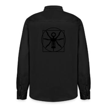 Vitruvian man wine cork screw Leonardo Da Vinci - Relaxed Fit Unisex Organic Shirt by Stanley/Stella - washed black - Back - AI Model Male 178 light (178cm)