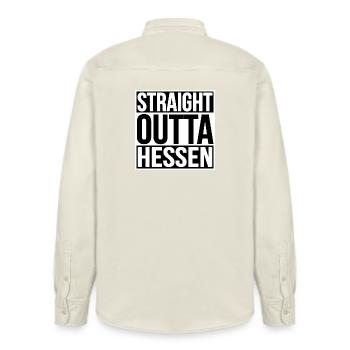 Straight Outta Hessen - Relaxed Fit Unisex Organic Hemd von Stanley/Stella - Natur - Hinten - AI Model Male 178 light (178cm)