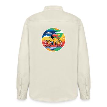 Bunter Radfahrer Rundbild - Relaxed Fit Unisex Organic Hemd von Stanley/Stella - Natur - Hinten - AI Model Male 178 light (178cm)