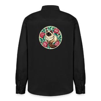 Floral Circle Katzenporträt - Relaxed Fit Unisex Organic Hemd von Stanley/Stella - washed Black - Hinten - AI Model Male 178 light (178cm)