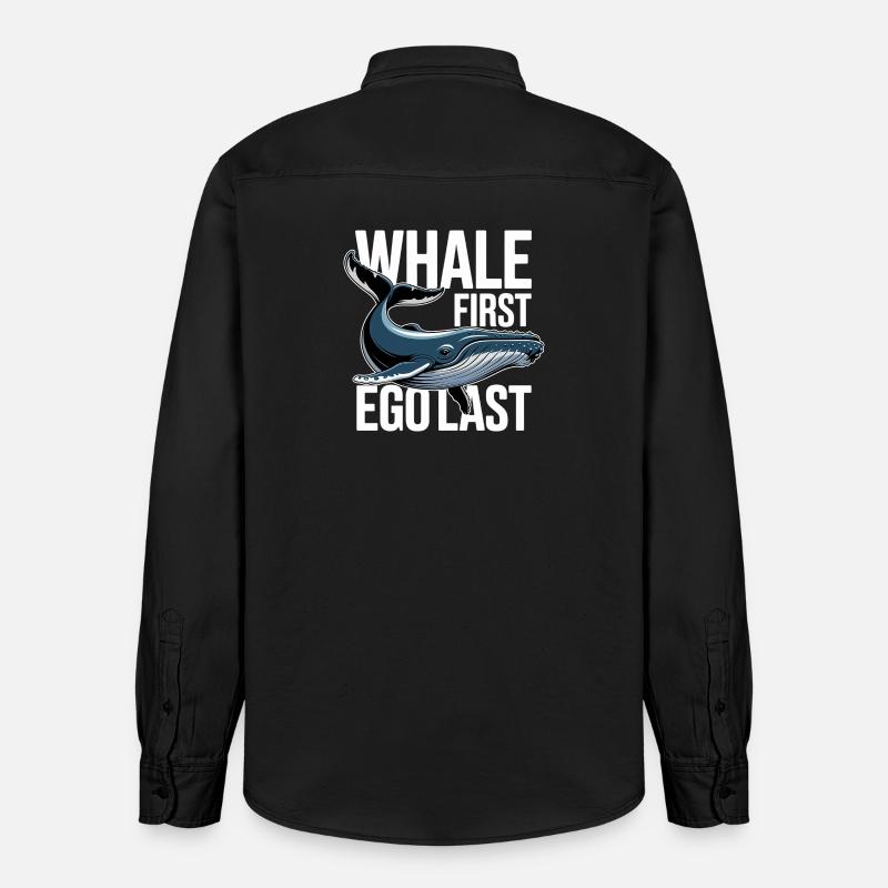 WHALE FIRST • EGO LAST #2 - Relaxed Fit Unisex Organic Hemd von Stanley/Stella - washed Black