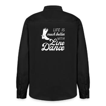 Geschenkidee: Live is much better with Line Dance - Relaxed Fit Unisex Organic Hemd von Stanley/Stella - washed Black - Hinten - AI Model Male 178 light (178cm)