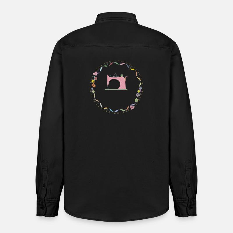 nostalgisch bunte Nähmaschine mit Knöpfe - Relaxed Fit Unisex Organic Hemd von Stanley/Stella - washed Black