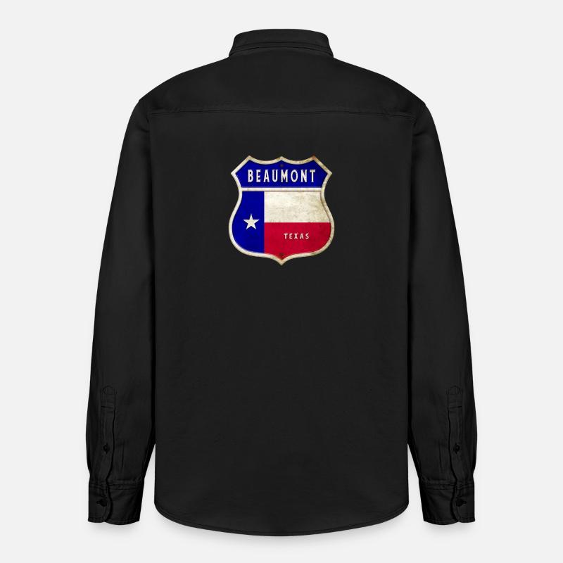 Drapeaux de l'écusson Beaumont Texas - Chemise unisexe coupe décontractée bio Stanley/Stella - noir délavé