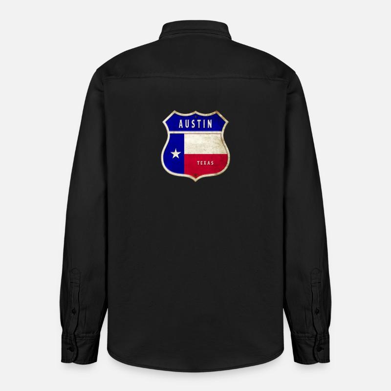 Drapeaux à écusson Austin Texas - Chemise unisexe coupe décontractée bio Stanley/Stella - noir délavé