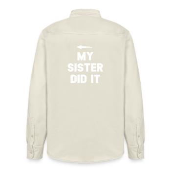 Sister Achievement Bold Quote - Relaxed Fit Unisex Organic Shirt by Stanley/Stella - soft Ecru - Back - AI Model Male 178 light (178cm)