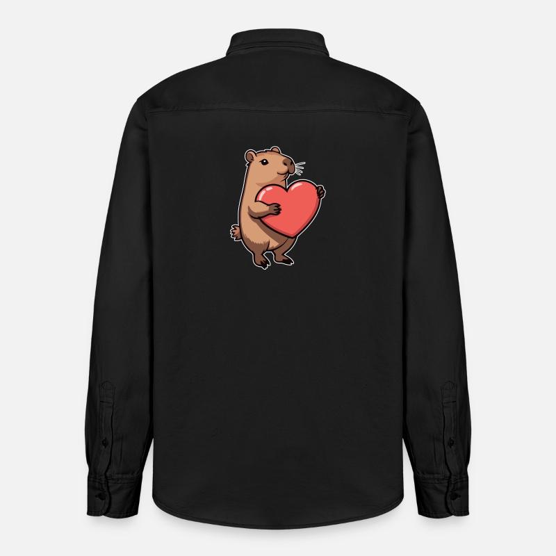 Capybara avec coeur Saint-Valentin - Chemise unisexe coupe décontractée bio Stanley/Stella - noir délavé
