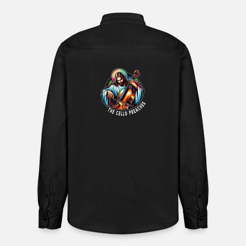 Le violoncelle prêche Jésus-Christ - Chemise unisexe coupe décontractée bio Stanley/Stella - noir délavé