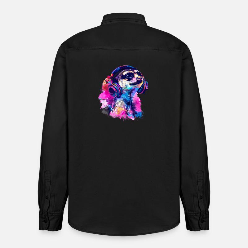 Erdmännchen Erdhündchen Scharrtier mit Kopfhörer - Relaxed Fit Unisex Organic Hemd von Stanley/Stella - washed Black