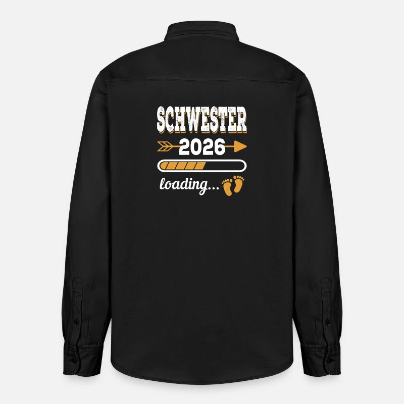 Schwester 2026 Loading große Schwester Geschenk - Relaxed Fit Unisex Organic Hemd von Stanley/Stella - washed Black