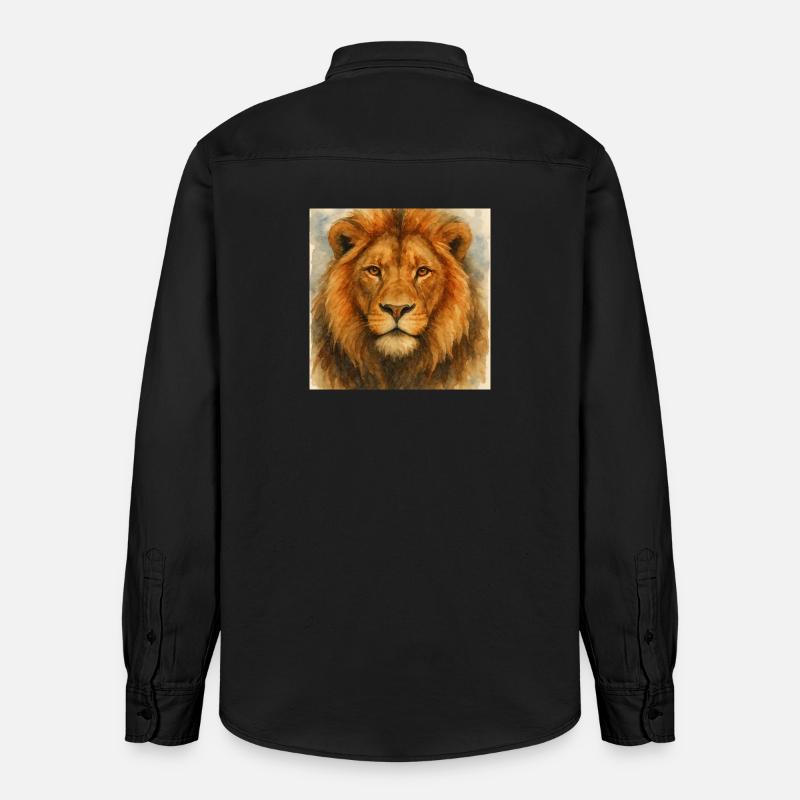Portrait de lion à l’aquarelle - Chemise unisexe coupe décontractée bio Stanley/Stella - noir délavé