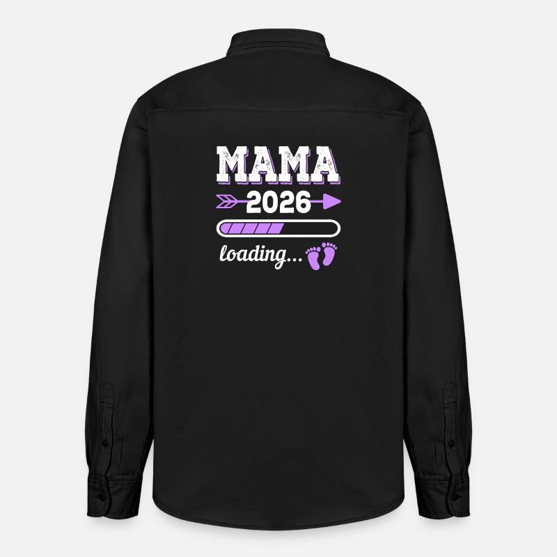 Mama 2026 Loading Schwangerschaft Geschenkidee - Relaxed Fit Unisex Organic Hemd von Stanley/Stella - washed Black