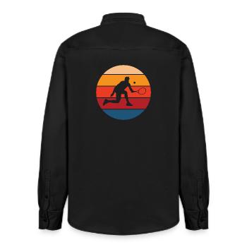 Tennis - Relaxed Fit Unisex Organic Shirt by Stanley/Stella - washed black - Back - AI Model Male 178 light (178cm)