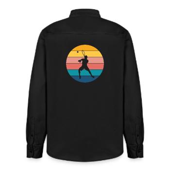 Tennis - Relaxed Fit Unisex Organic Shirt by Stanley/Stella - washed black - Back - AI Model Male 178 light (178cm)
